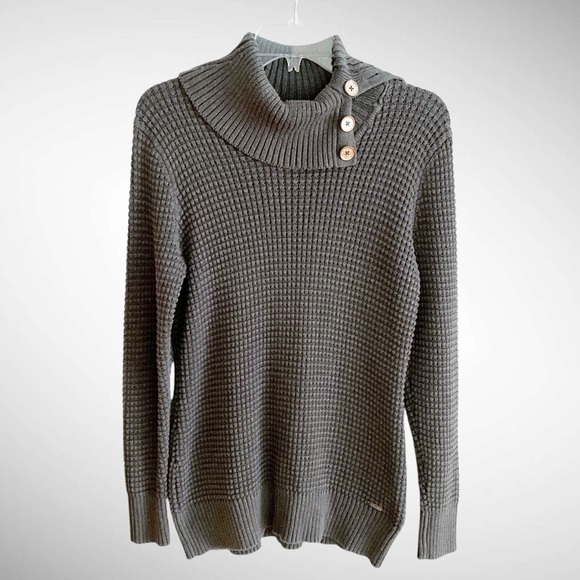 Calvin Klein Sweaters - Calvin Klein Gray Turtleneck Long-Sleeve Sweater with Button Detail